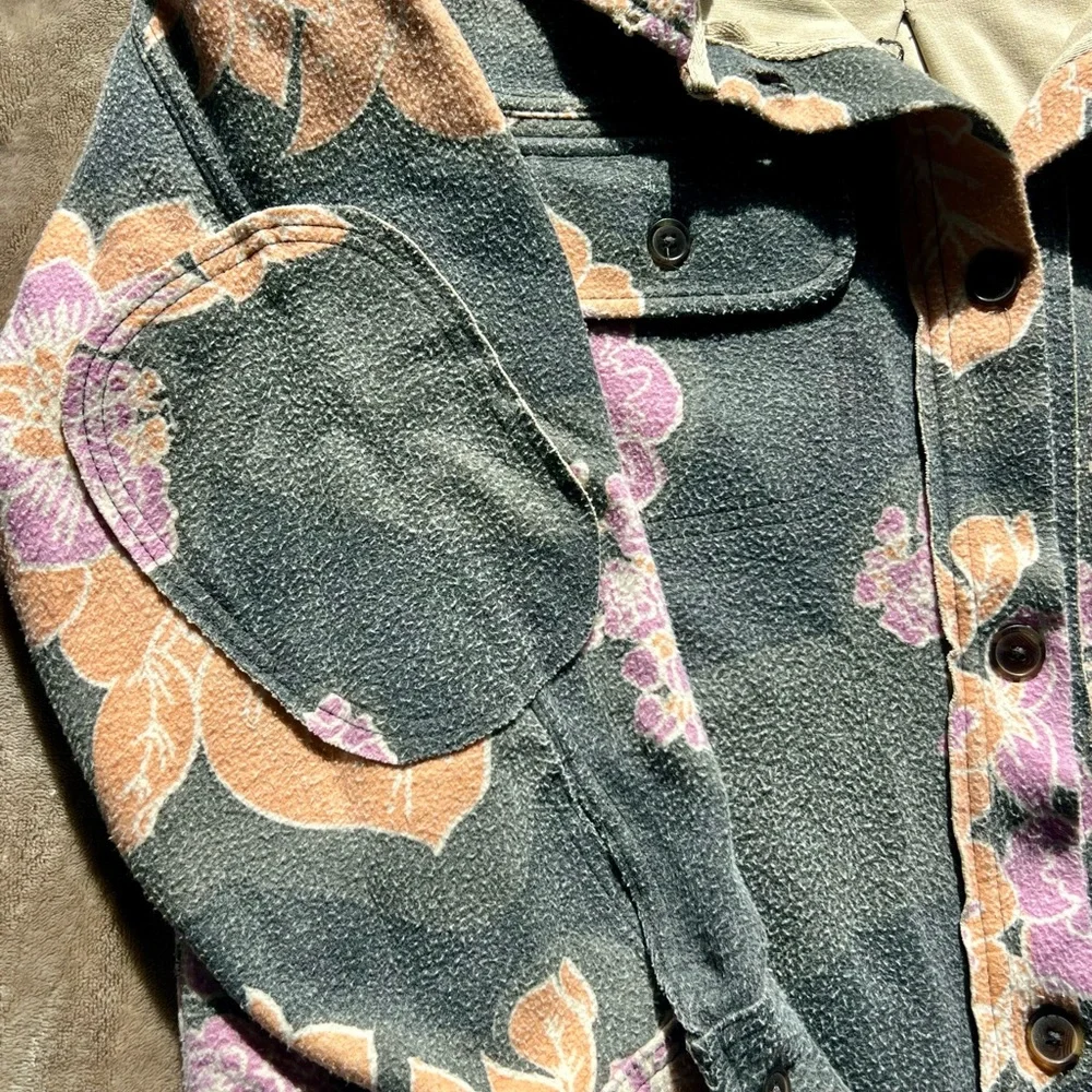 Free People Ruby, Charcoal Floral Button-Up Shacket with Peach & Lavender Prints - Picture 7 of 12